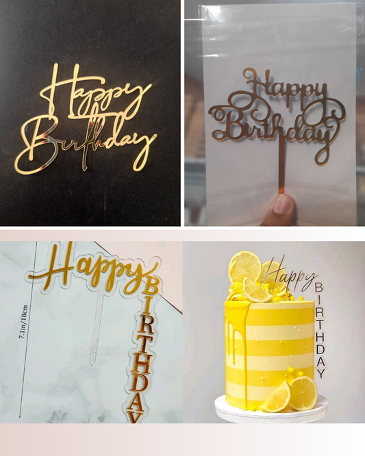Acrílico feliz cumpleaños dorado