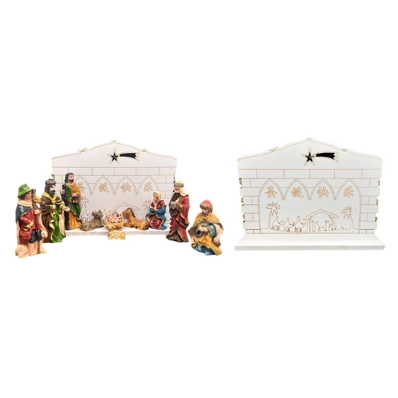 Nacimiento iluminado con casita y Sagrada Familia