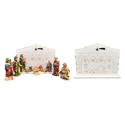 Nacimiento iluminado con casita y Sagrada Familia