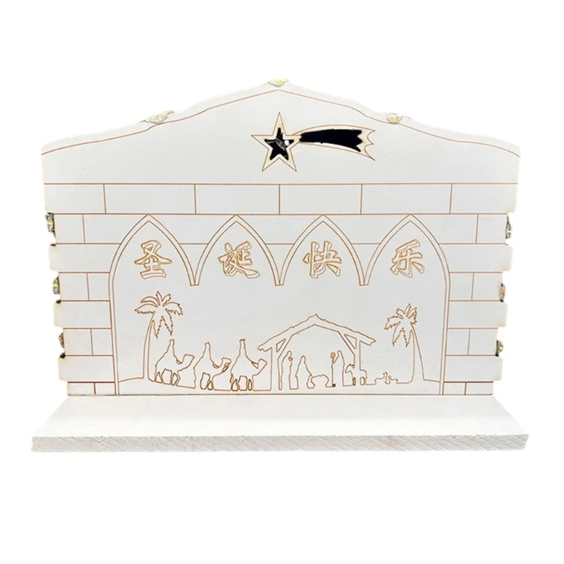 Nacimiento iluminado con casita y Sagrada Familia