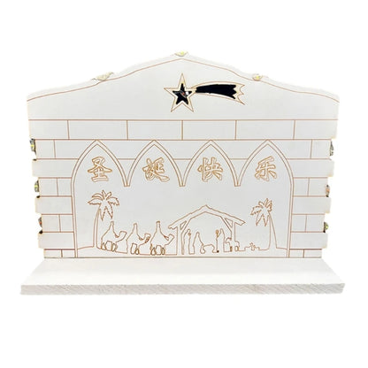 Nacimiento iluminado con casita y Sagrada Familia