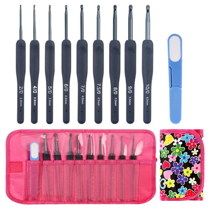 Set de 9 Ganchillos de Crochet con Mango de Silicona y Bolsa