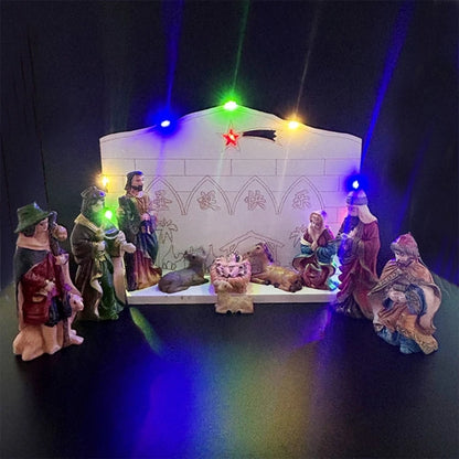 Nacimiento iluminado con casita y Sagrada Familia