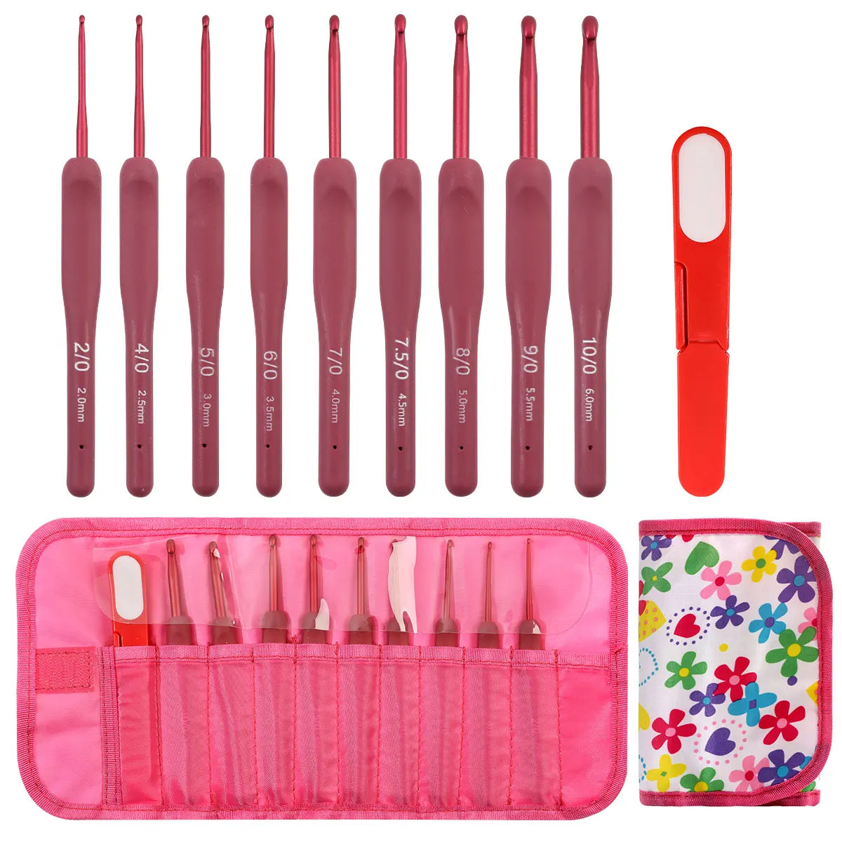 Set de 9 Ganchillos de Crochet con Mango de Silicona y Bolsa
