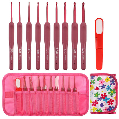 Set de 9 Ganchillos de Crochet con Mango de Silicona y Bolsa