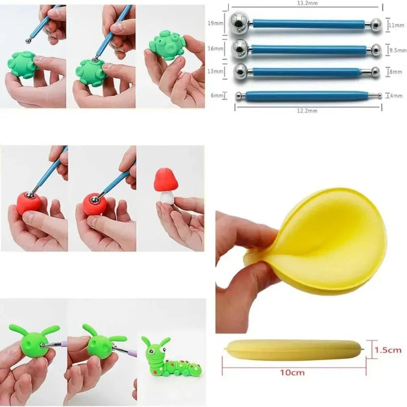 Set de 4 Herramientas de Modelado con Bola Metálica, 8 Tamaños