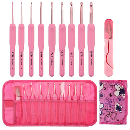 Set de 9 Ganchillos de Crochet con Mango de Silicona y Bolsa