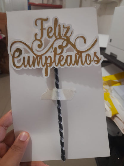 Top Feliz Cumpleaños 6 pulgadas varios colores