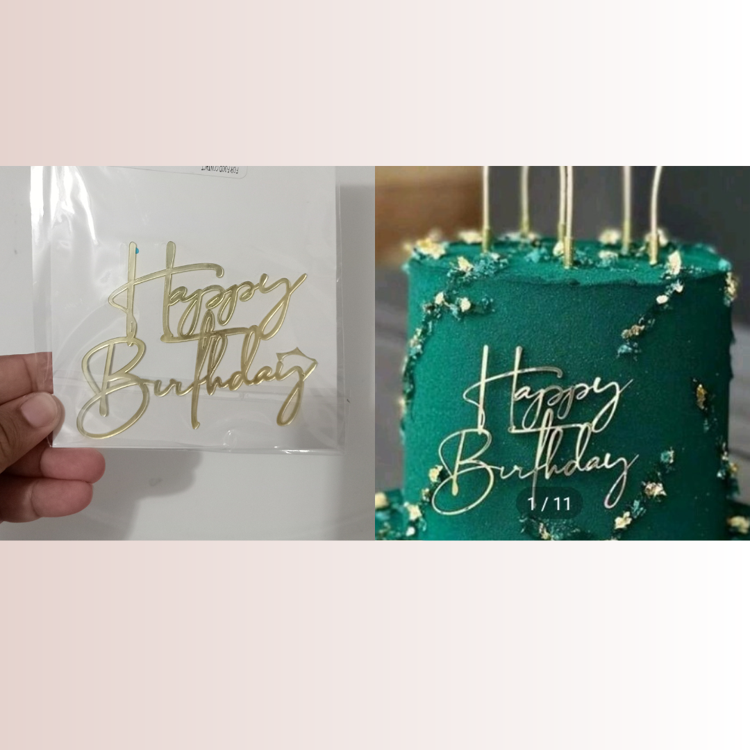 Acrílico feliz cumpleaños dorado