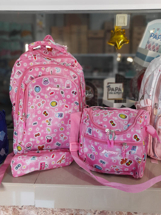 Combo mochila, lonchera y porta lapiz