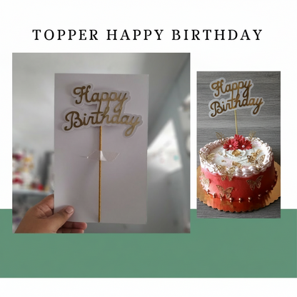 Topper Happy Birthday dorado fondo blanco