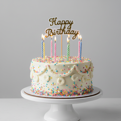 Topper Happy Birthday dorado fondo blanco